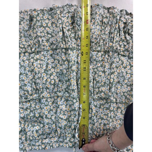 Alelly Woman’s sz L Daisy Print Green Mini Skirt Rayon Cotton Drawstring Beach - Picture 7 of 11